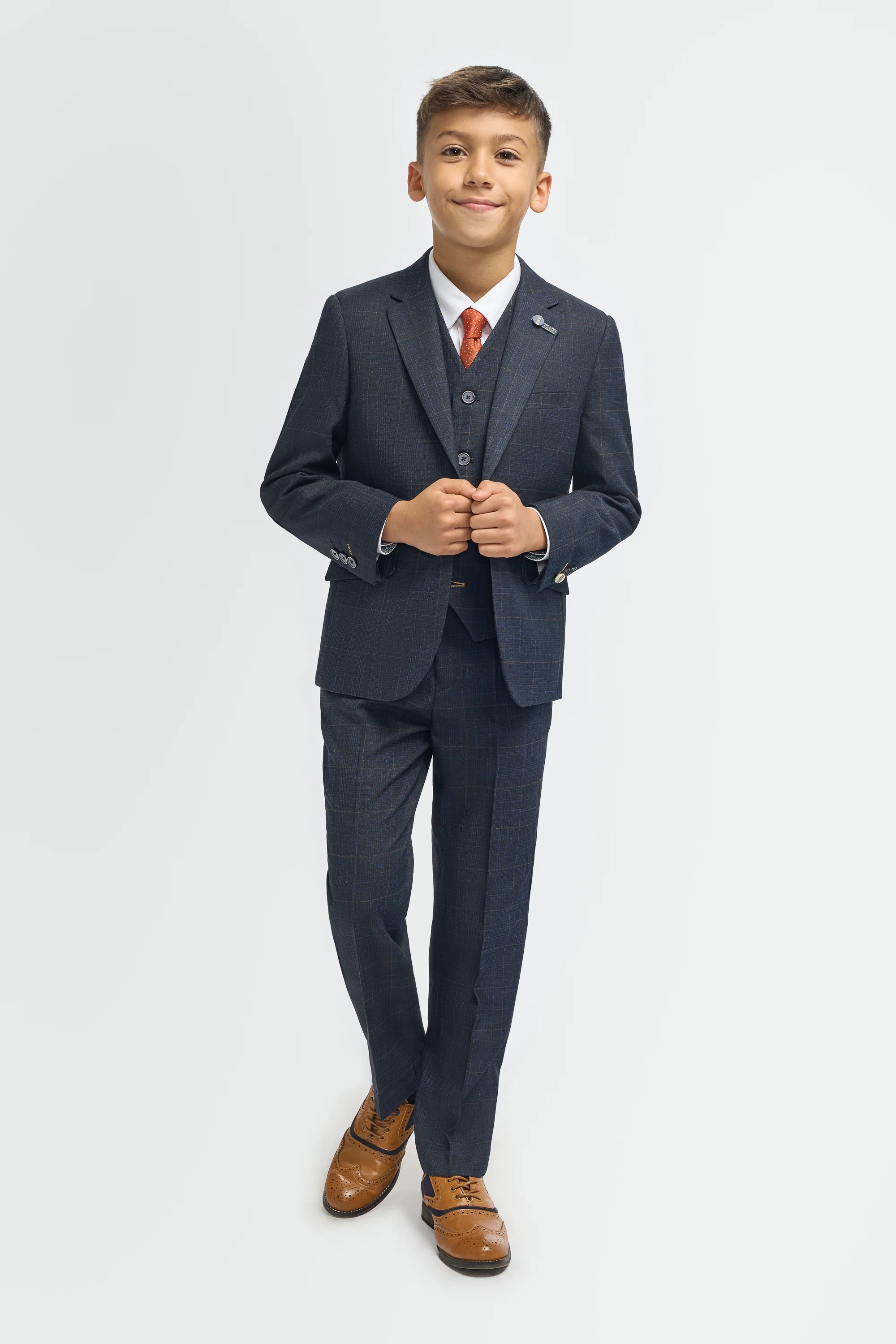 Father & Son Matching Windowpane Check 3-Piece Suit Set - Torino Navy - Image 9