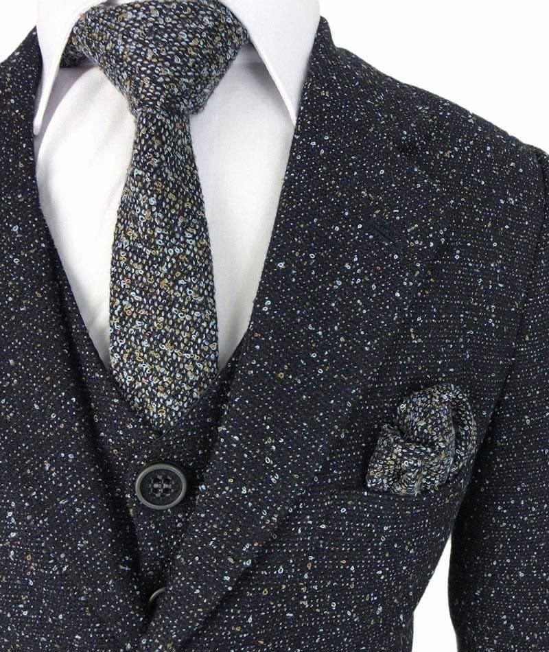 Boys Tailored Fit Tweed Suit with Chino - COSMO Navy - Navy Blue - Image 5