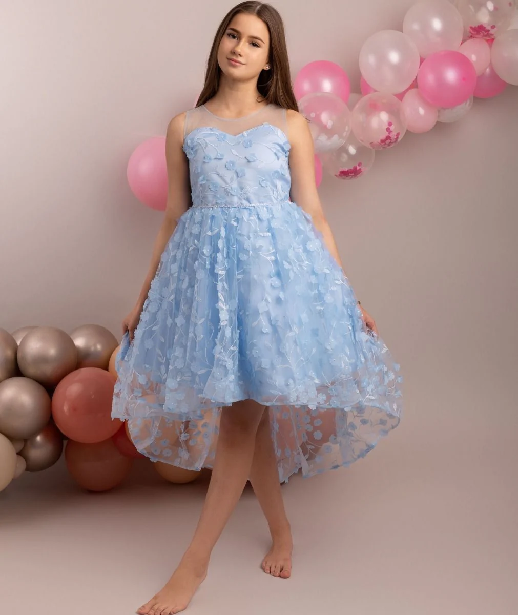 Floral Dress for Girls - COURTNEY - Baby Blue - Image 3