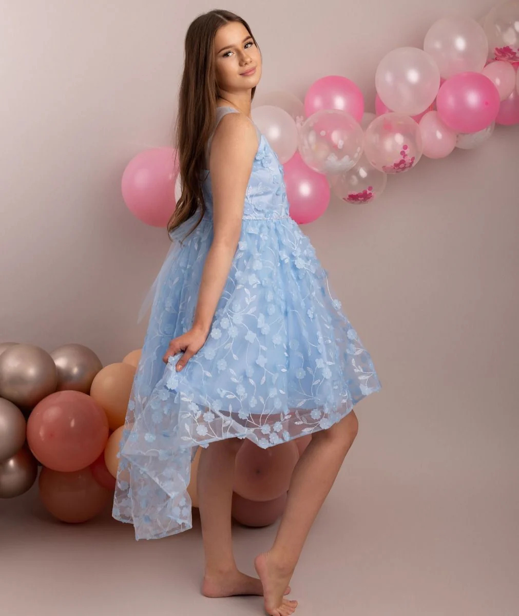 Floral Dress for Girls - COURTNEY - Baby Blue - Image 4