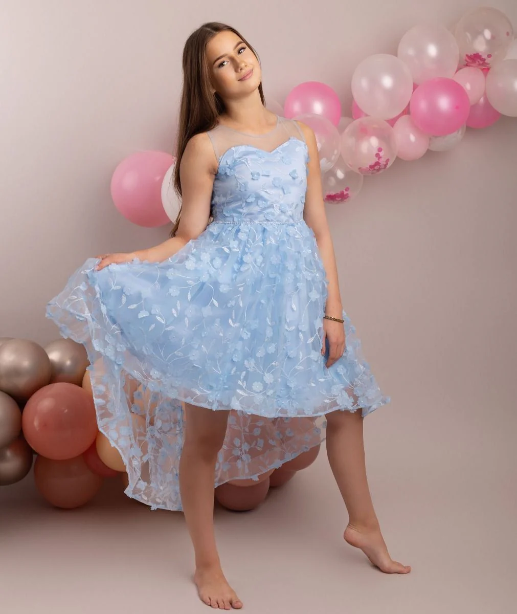 Floral Dress for Girls - COURTNEY - Baby Blue - Image 5