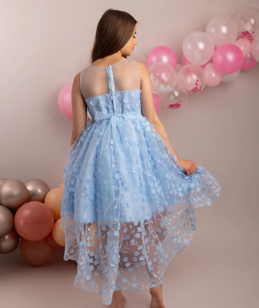 Floral Dress for Girls - COURTNEY - Baby Blue - Image 6