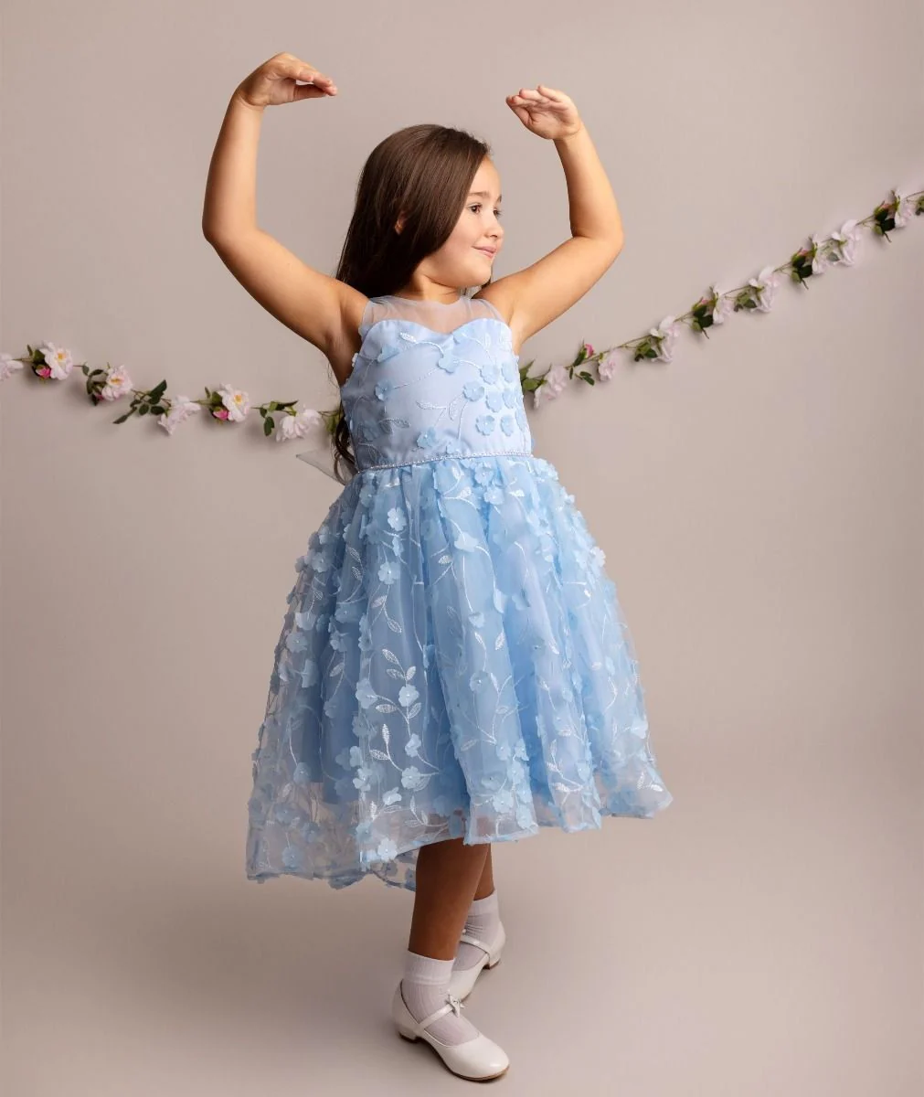 Floral Dress for Girls - COURTNEY - Baby Blue - Image 7