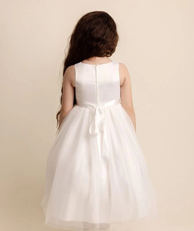 Flower Appliqué Dress for Babies and Girls - YOLANDA - Ivory - Image 4