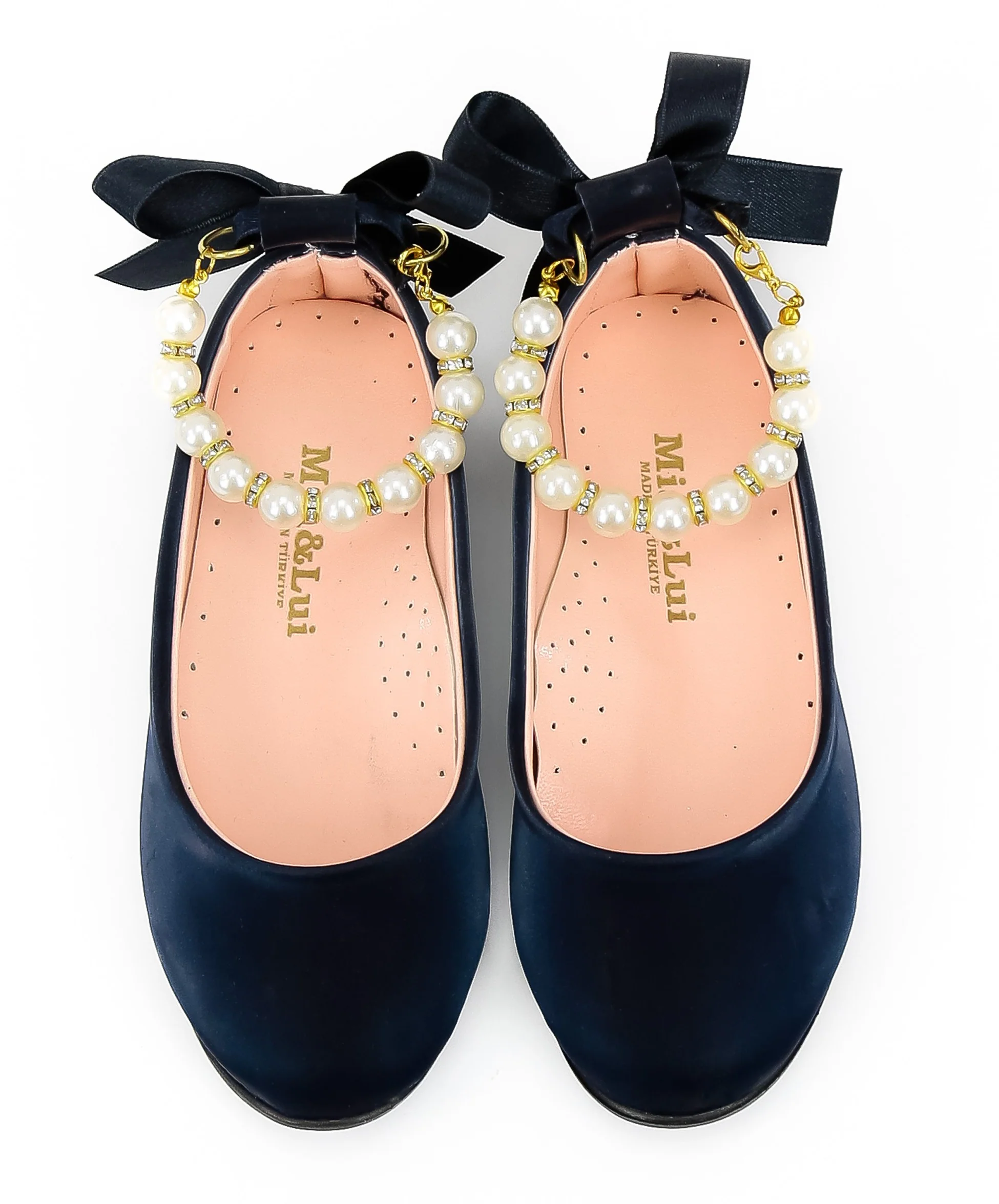 Girls Pearls Flat Mary Jane Shoes - ISABEL - Navy Blue - Image 3