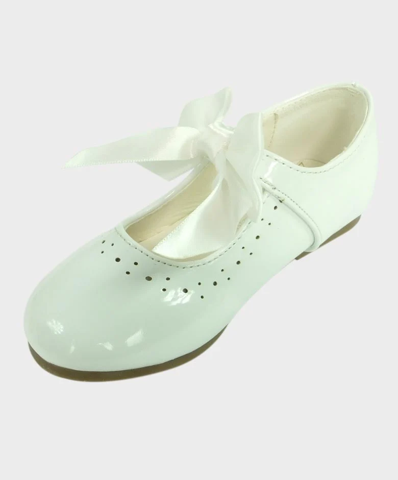 Girls Patent Mary Jane Flat Shoes - White - Image 5