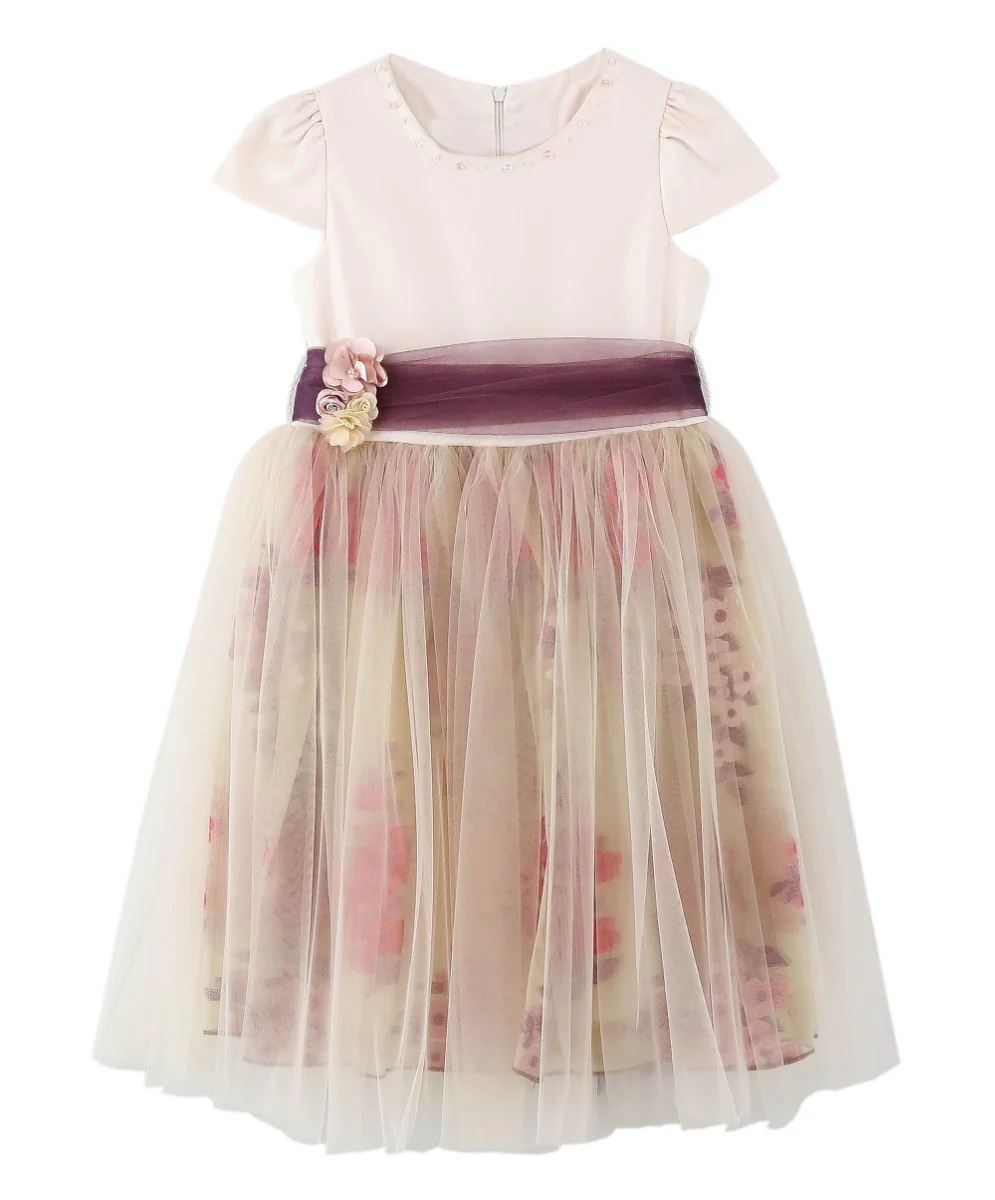 Girls Short Sleeve Pink Dress Set - Cappucino - Blush Pink - Image 3