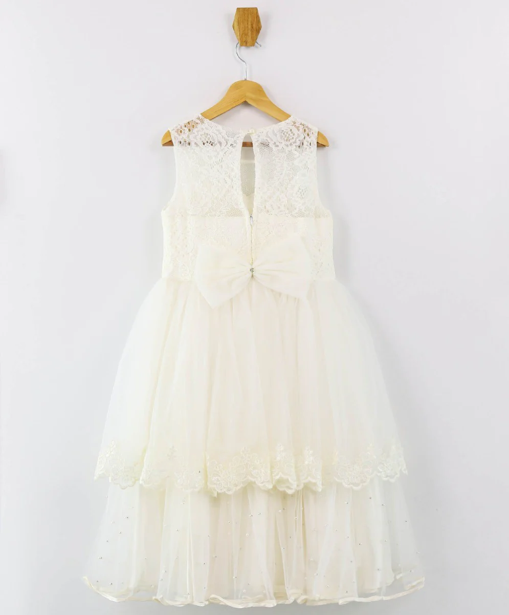 Girls Sleeveless Lace Dress Set - Ecru - Image 5