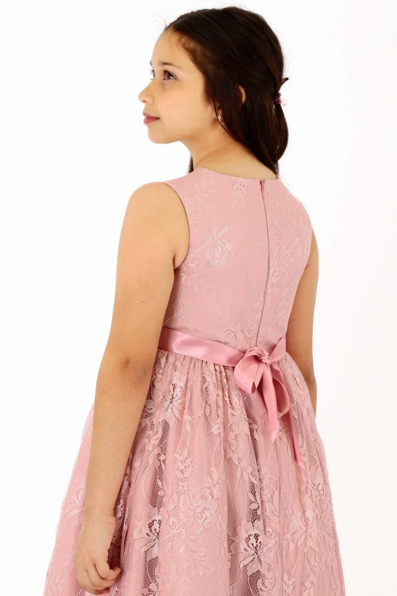 Girls Sleeveless Lace Embroidered Dress - Powder Pink - Image 4