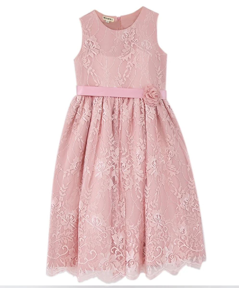 Girls Sleeveless Lace Embroidered Dress - Powder Pink - Image 5