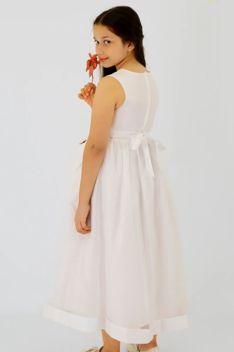 Girls Sleeveless Tulle Communion Dress - Ivory - Image 2