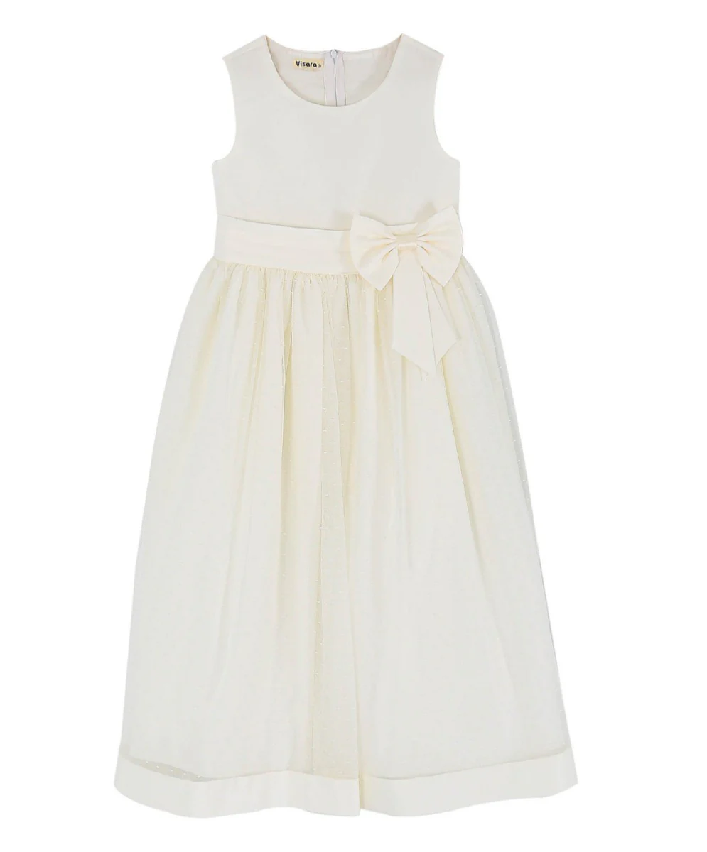 Girls Sleeveless Tulle Communion Dress - Ivory - Image 3
