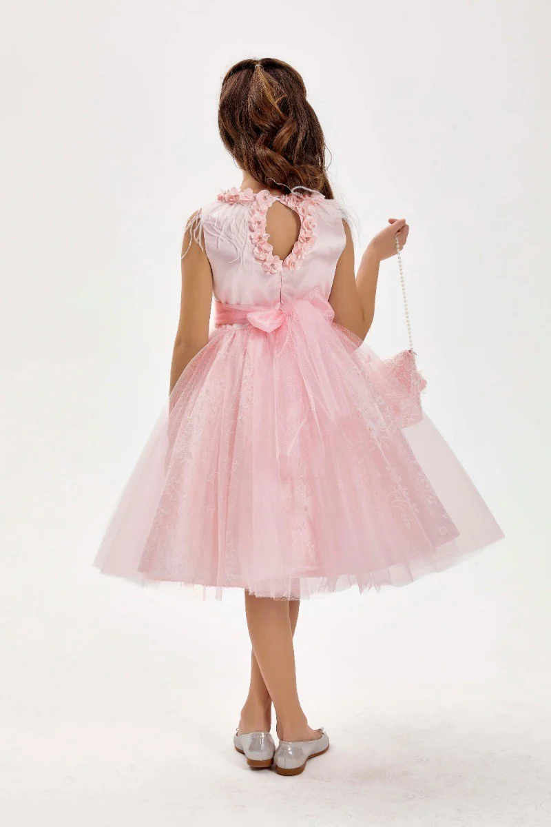 Girls Sleeveless Tulle Midi Pink Dress Set - Pink - Image 3