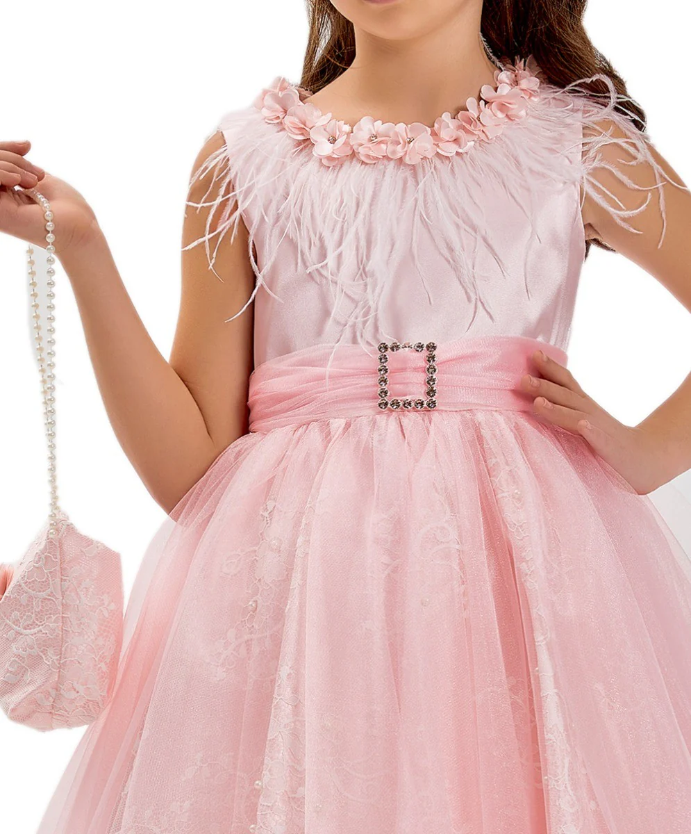 Girls Sleeveless Tulle Midi Pink Dress Set - Pink - Image 4