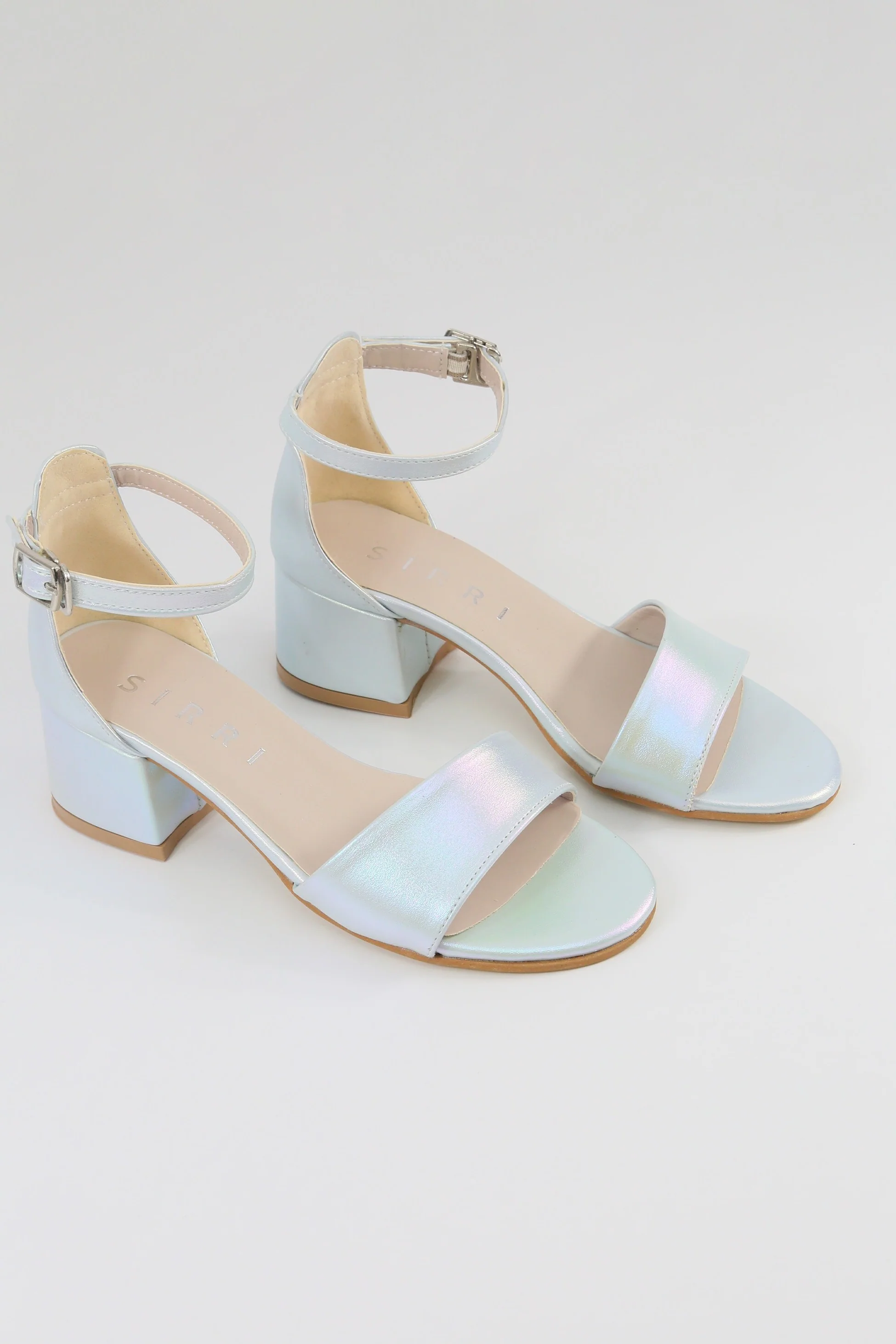 Girls Ankle-Strap Iridescent Block Heels Sandals - GRACE - Silver - Image 2