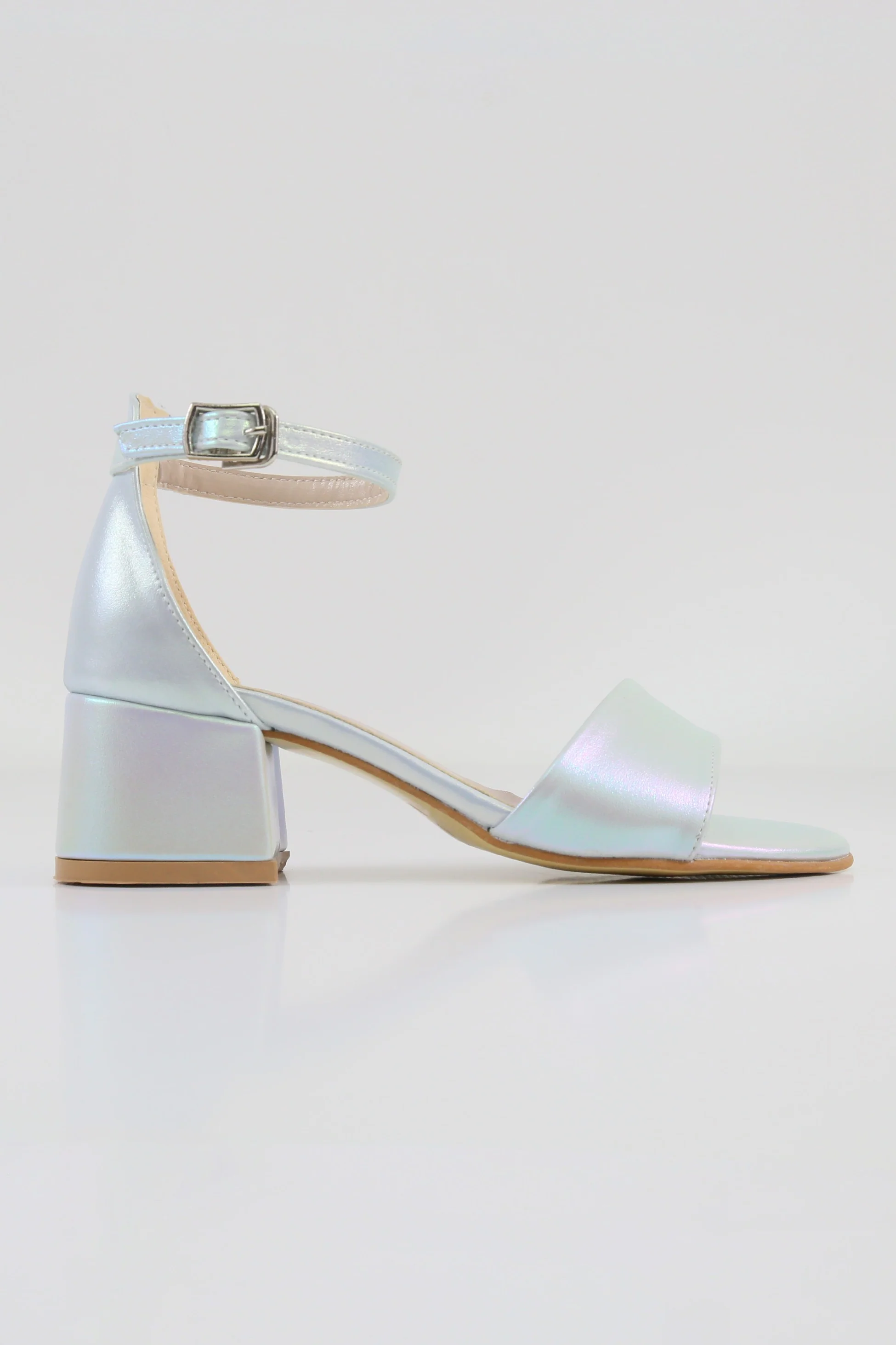 Girls Ankle-Strap Iridescent Block Heels Sandals - GRACE - Silver - Image 4