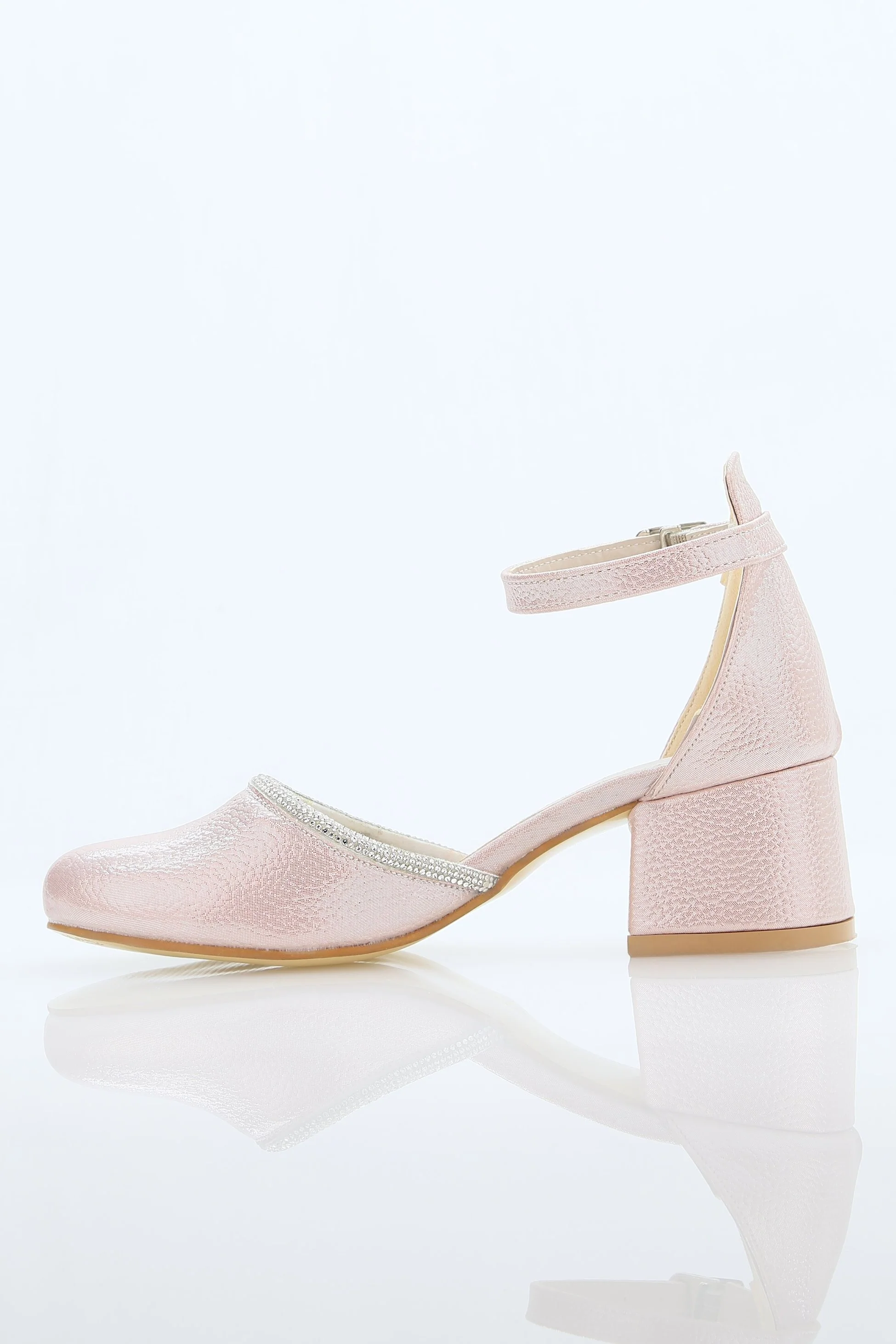 Girls' Ankle Strap Textured Block Heel Shoes – JEWEL - Pink - Image 3