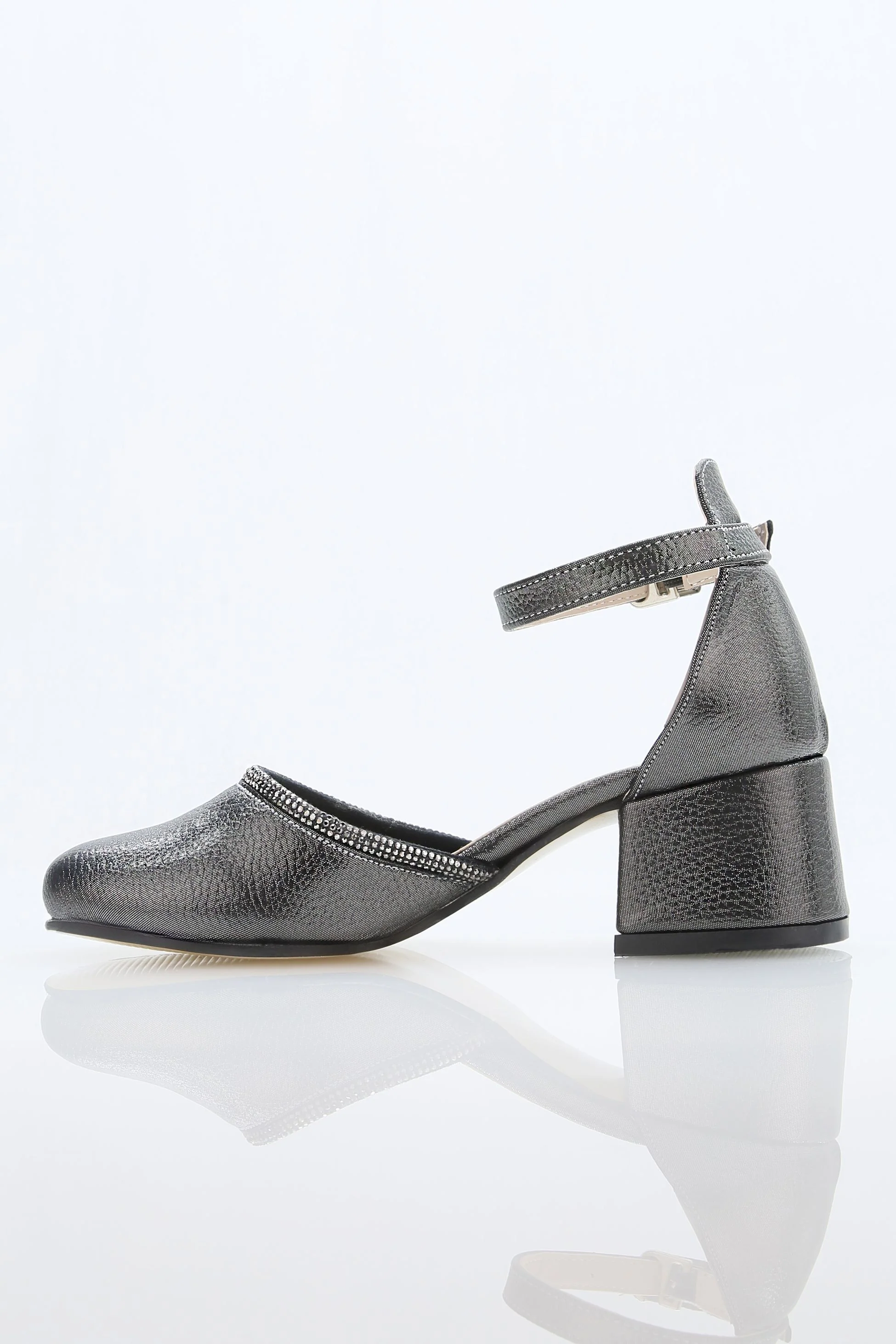 Girls' Ankle Strap Textured Block Heel Shoes – JEWEL - Platinum - Image 3