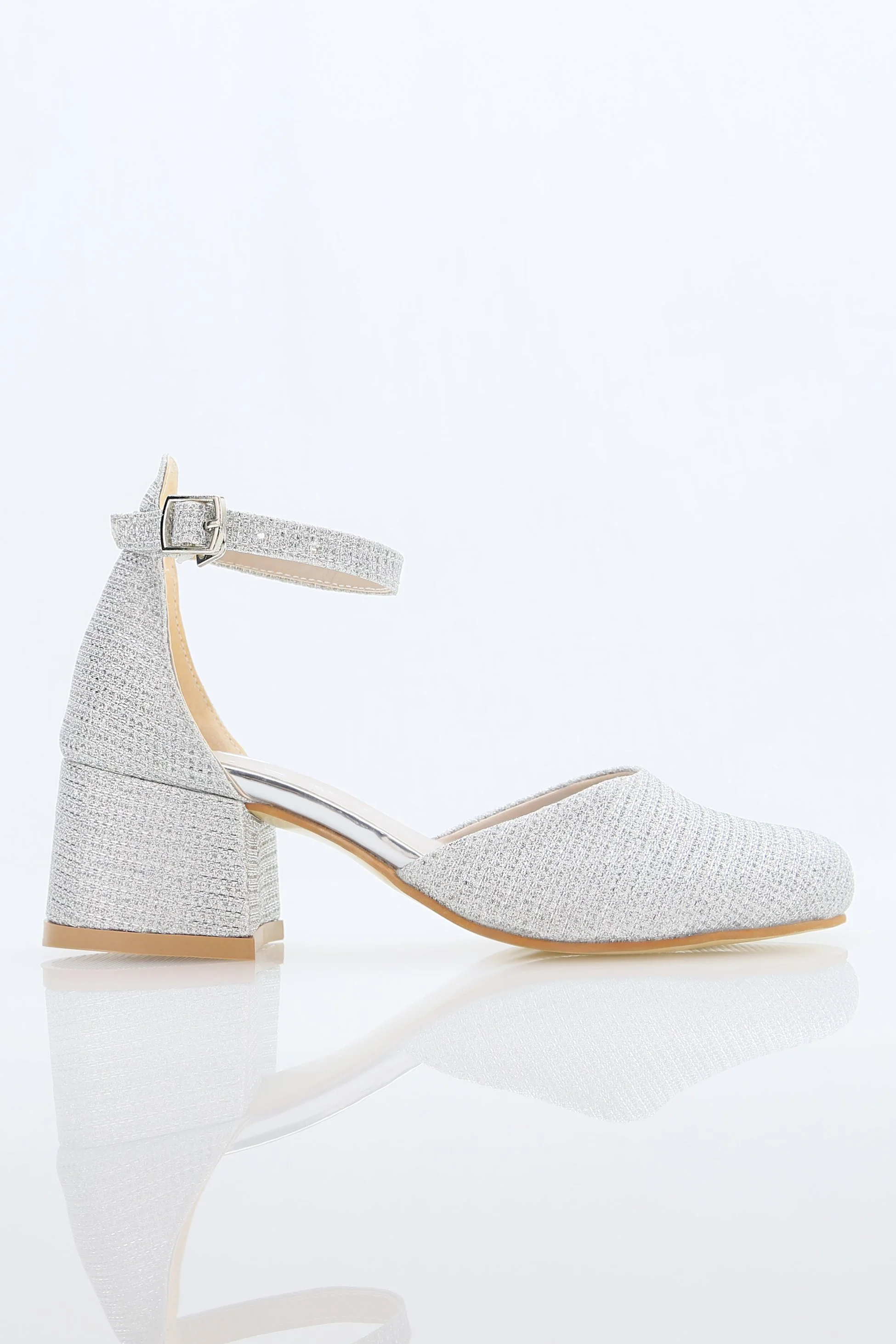 Girls' Ankle Strap White Block Heel Shoes – ELISE - Silver - Image 2