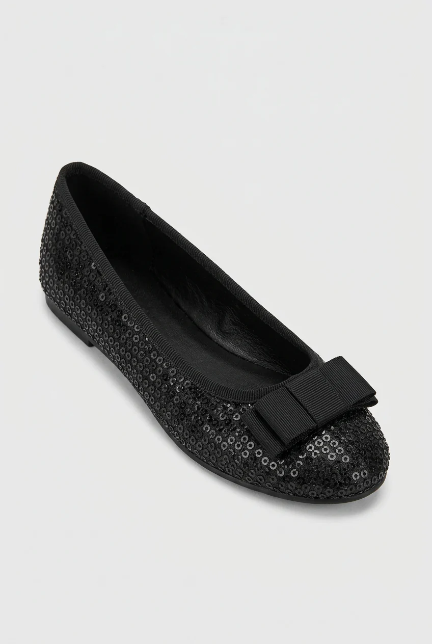 Girls Black Sequin Ballet Flat Shoes