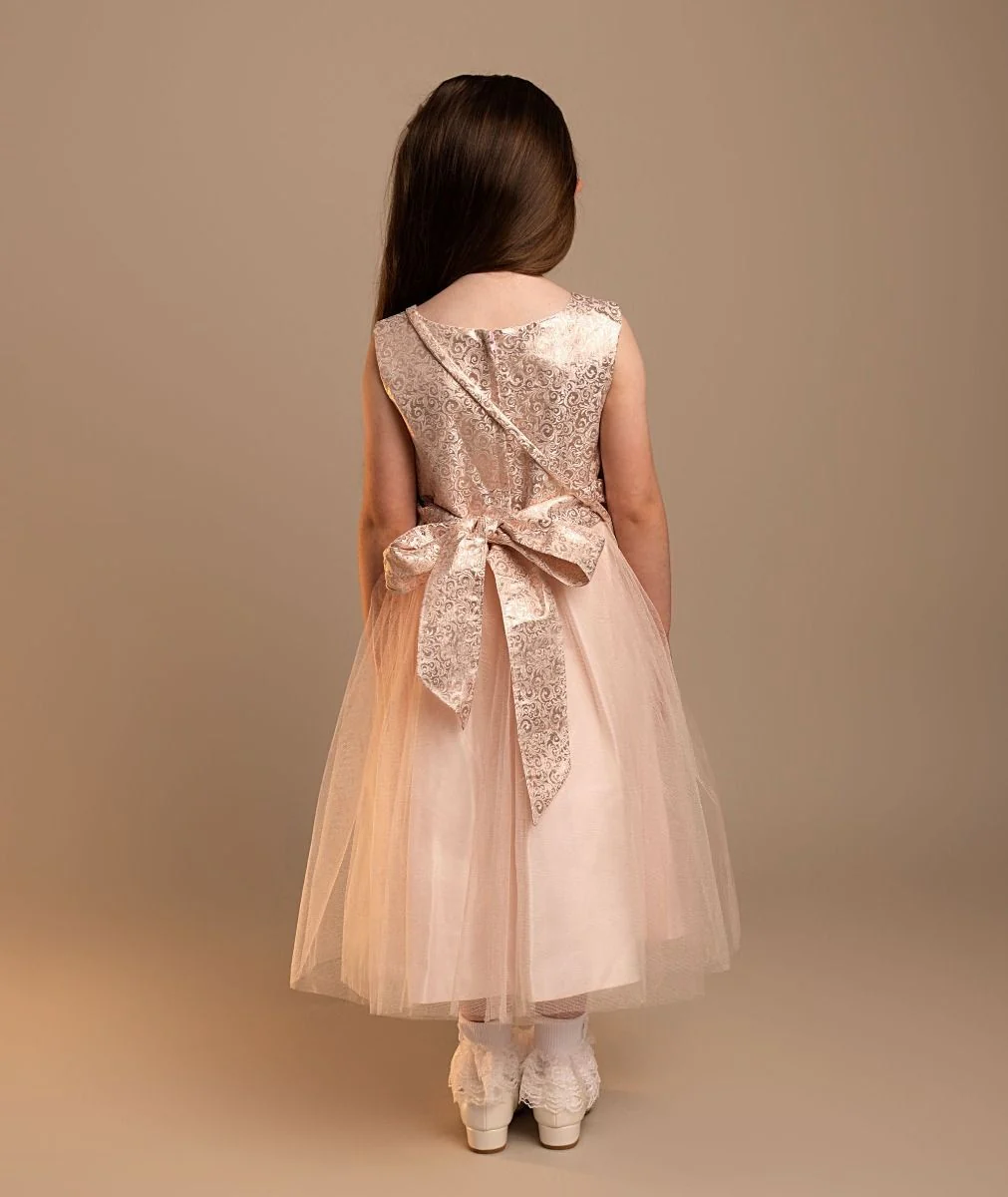 Girls’ Blush Pink Jacquard Tulle Dress & Bag Set - Rhea - Pink - Image 2