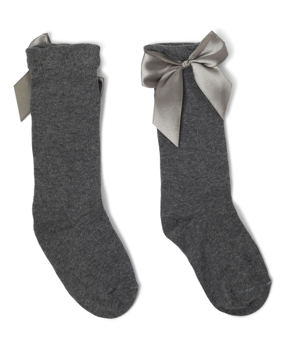 Girls' Bow Knee-High Dress Socks - VICTORIA - Grey - Image 2