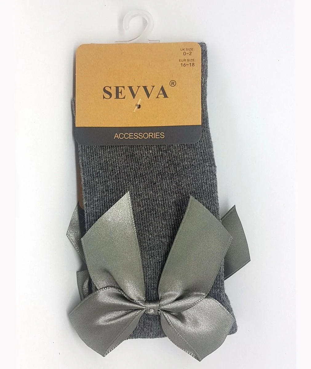 Girls' Bow Knee-High Dress Socks - VICTORIA - Grey - Image 3