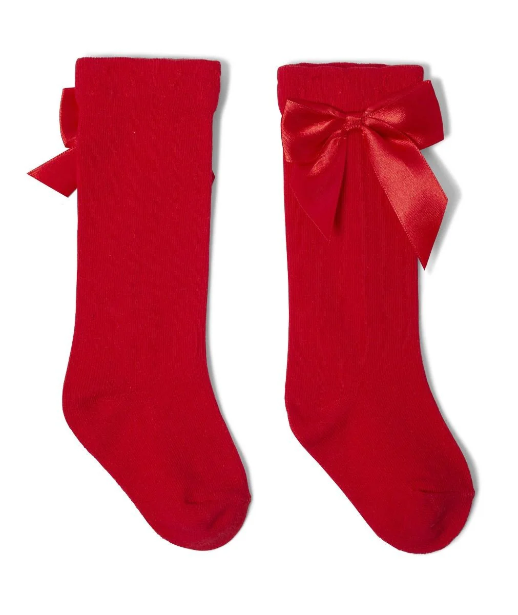 Girls' Bow Knee-High Dress Socks - VICTORIA - Red - Image 2