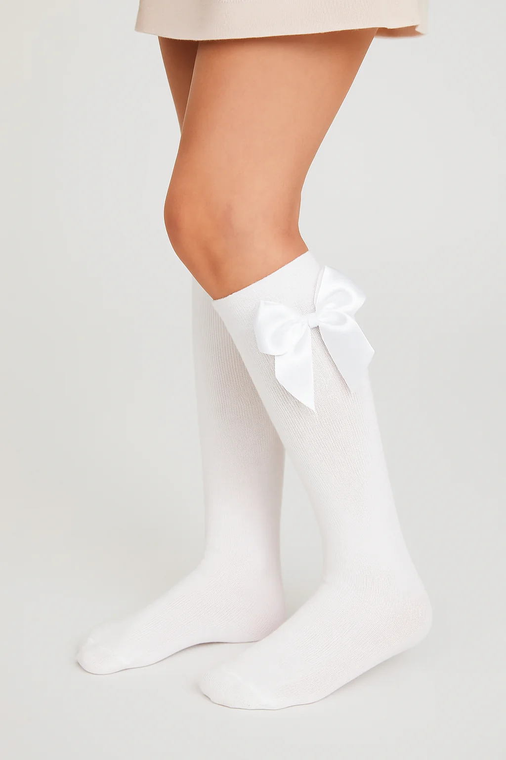 Girls' Bow Knee-High Dress Socks - VICTORIA - White