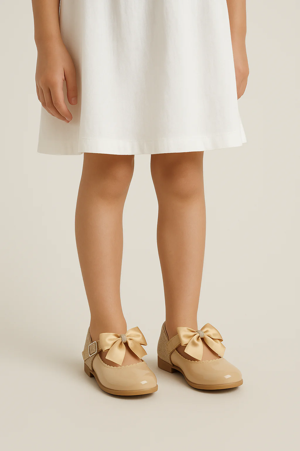Girls Bow Patent Mary Jane Shoes – KRISTY - Camel - Image 4