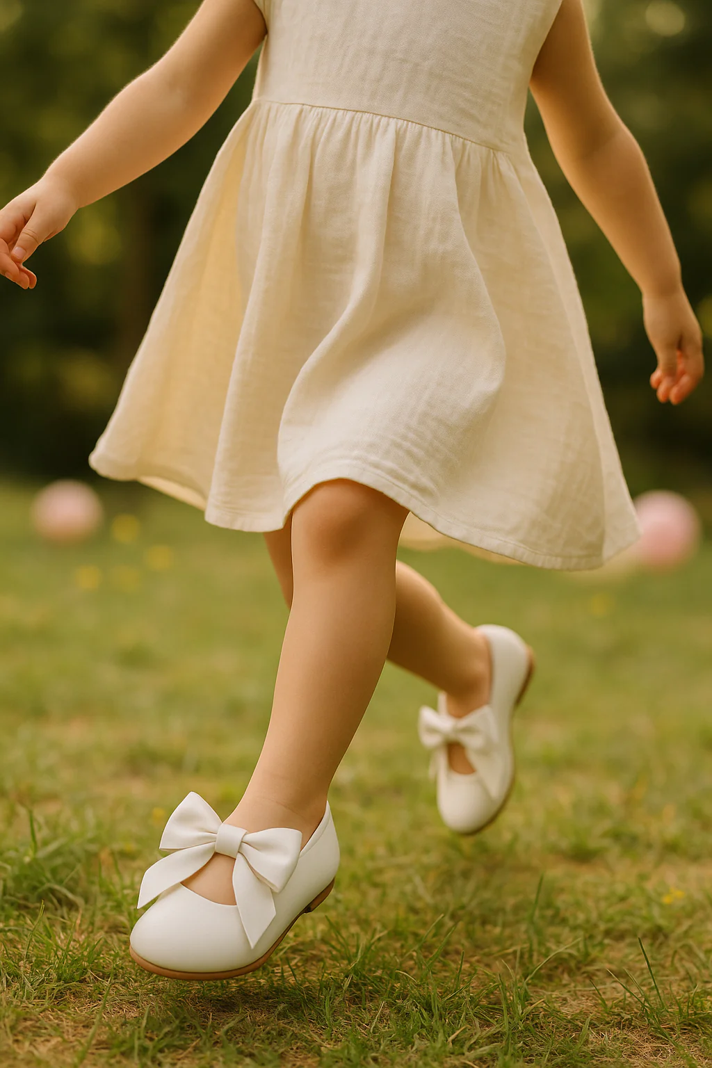 Girls Bow Velcro Flat Mary Jane Shoes - White - Image 2