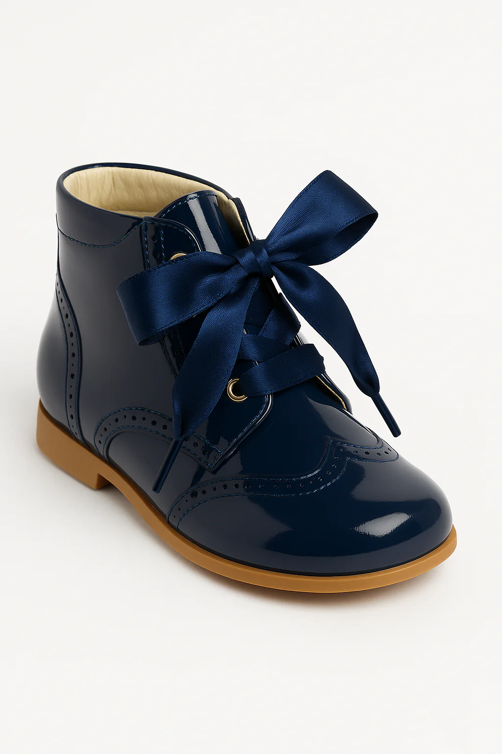 Unisex Kids Patent Leather Brogue Ankle Boots - QUINN - Navy Blue - Image 5