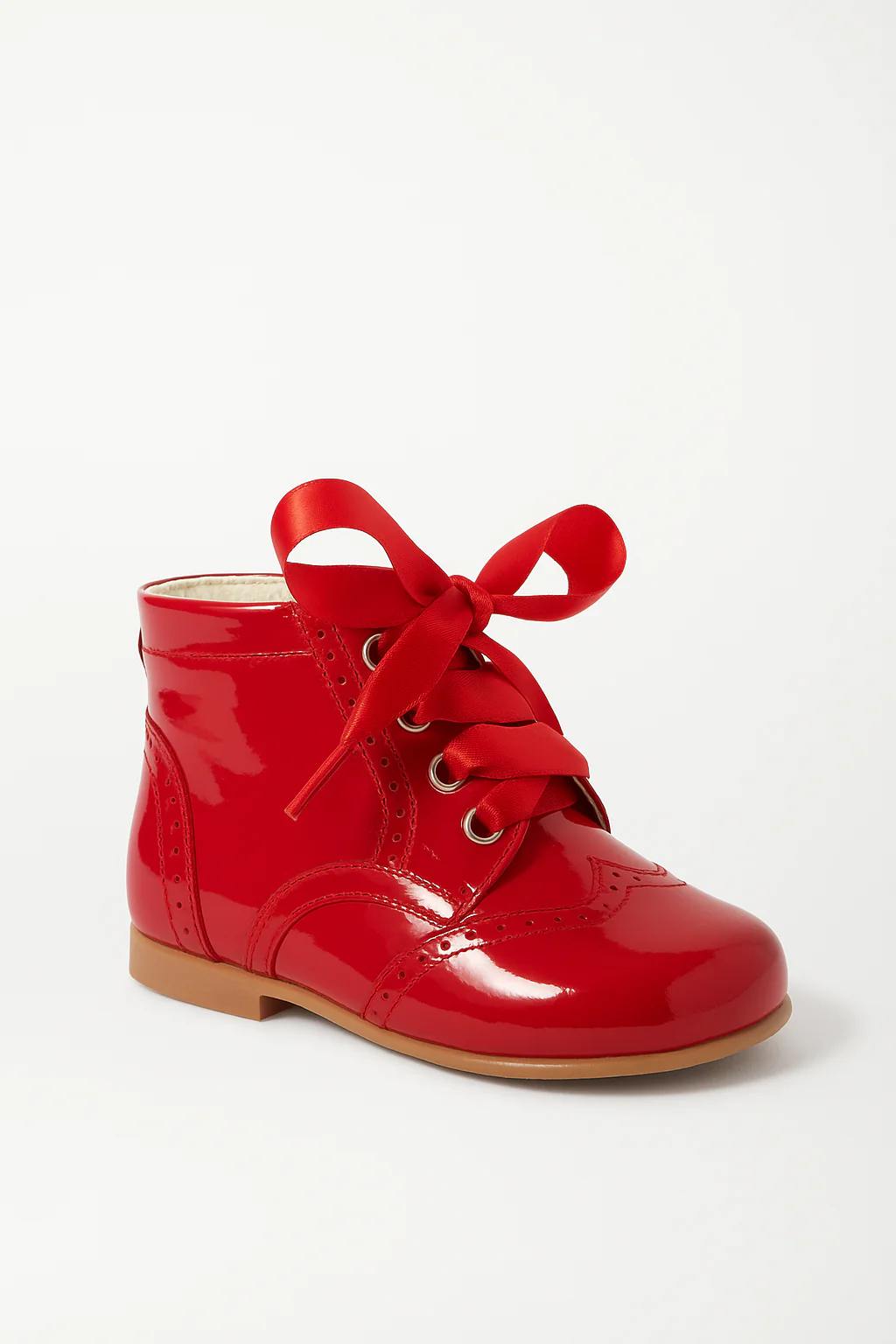Unisex Kids Patent Leather Brogue Ankle Boots - QUINN - Red - Image 4