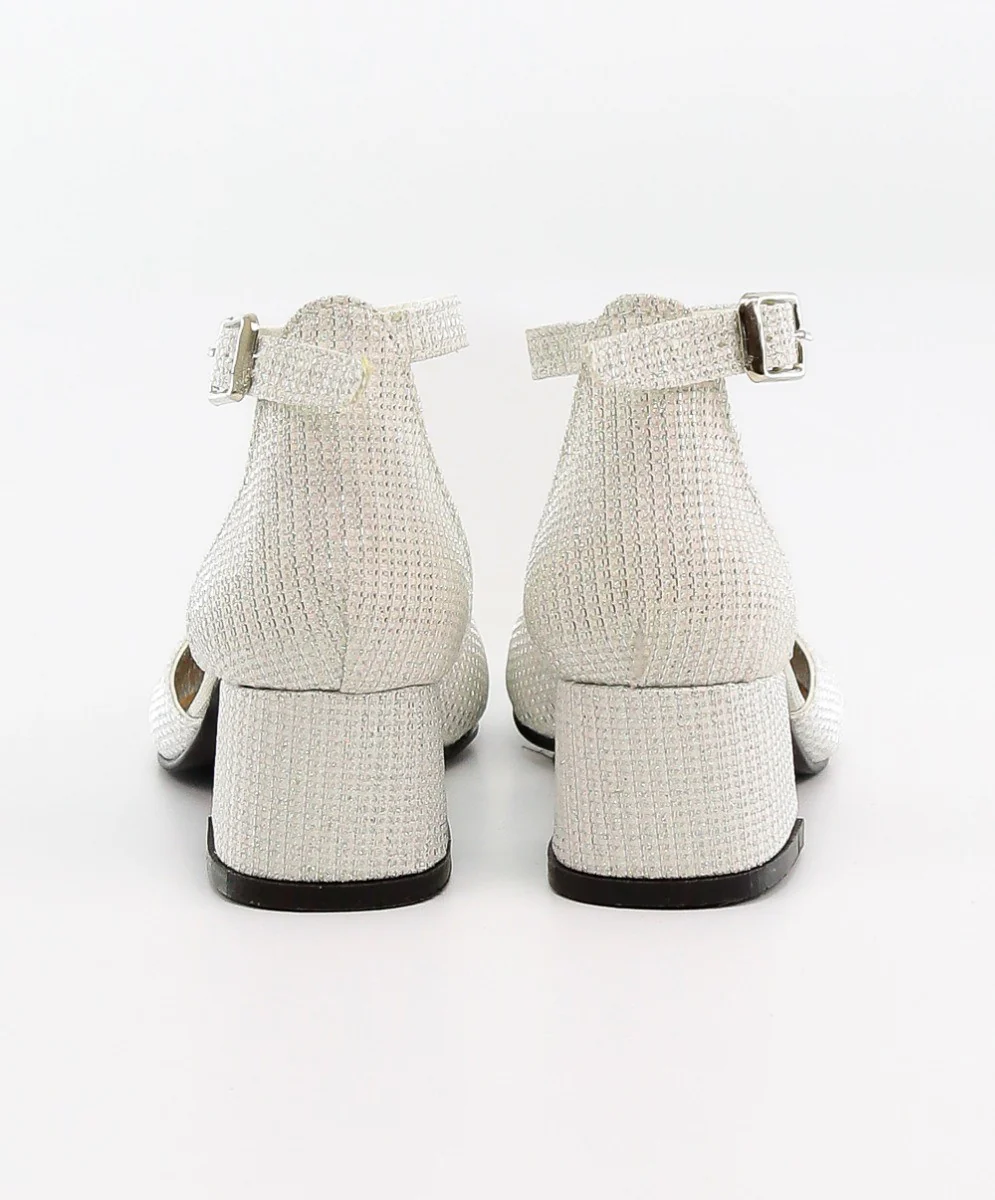 Girls Communion Block Heel Ankle Strap Dress Shoes - Cream - Image 4