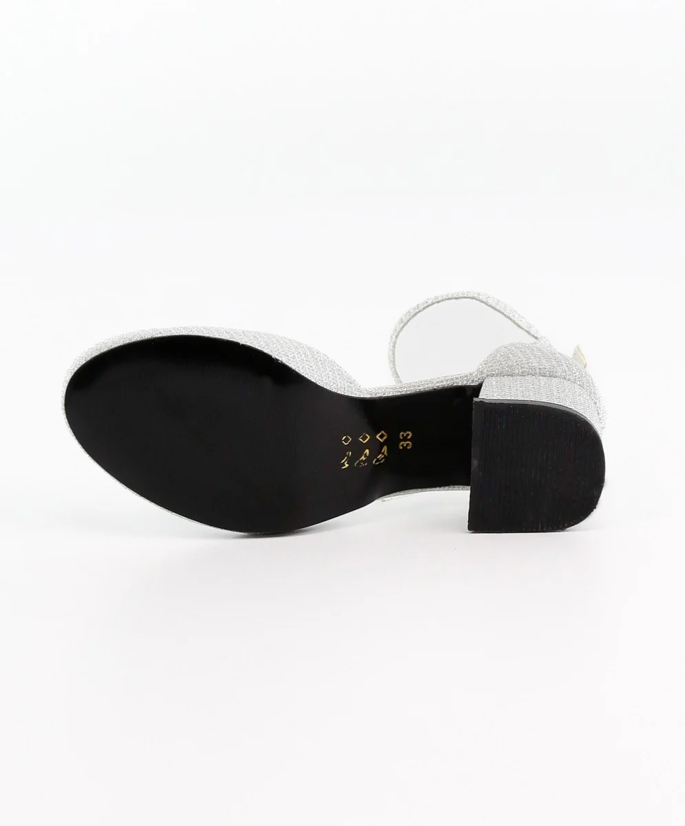 Girls Communion Block Heel Ankle Strap Dress Shoes - Silver - Image 6
