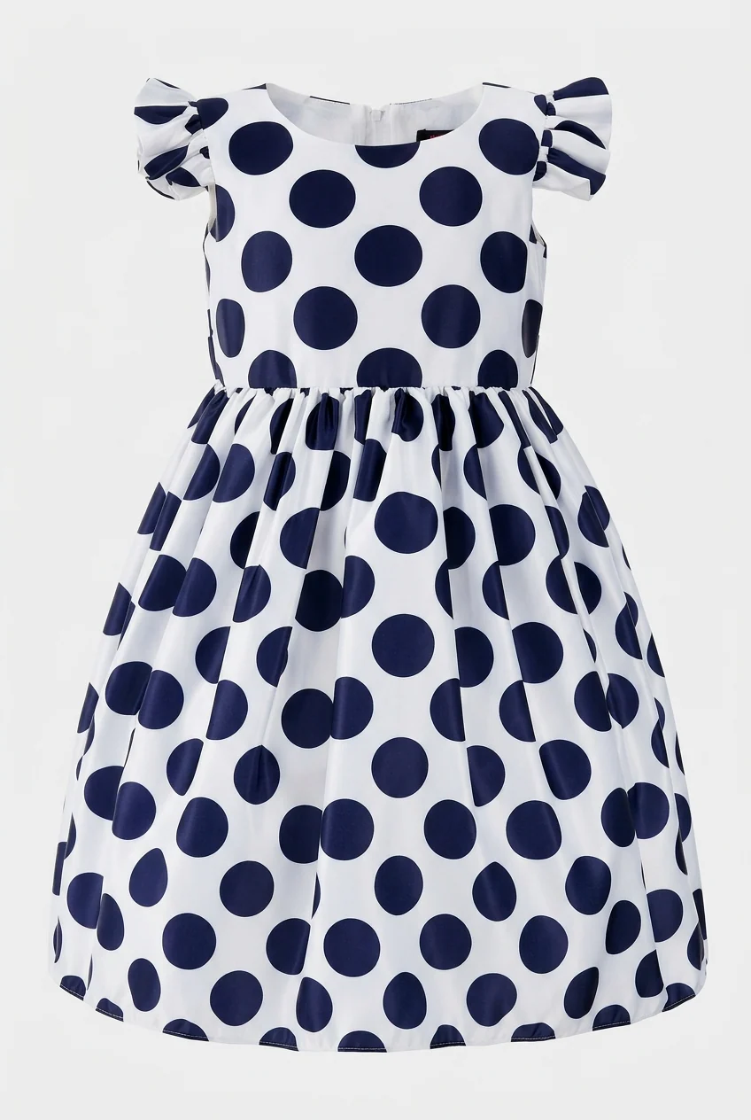 Girls Cotton Blend Navy Polka Dot Occasion Dress - Image 4