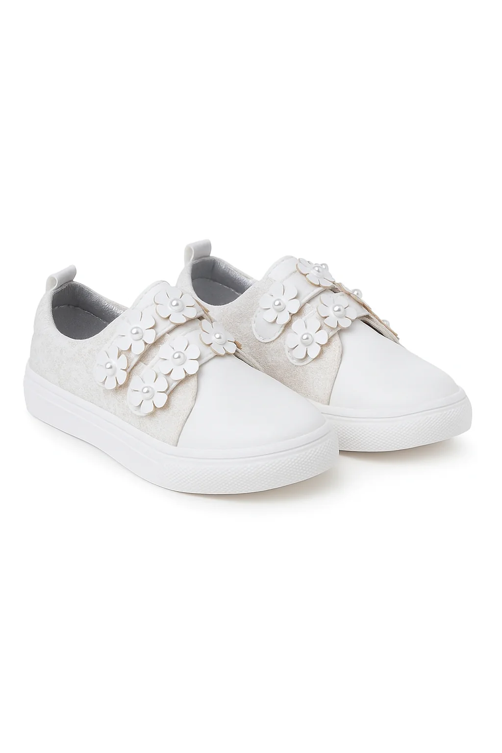 Girls' Cream Pearl Flower Velcro Sneakers - FINLEY - Cream - Ivory - Image 3