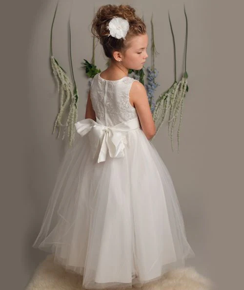 Girls Dress with Embroidery and Tulle Skirt - LYNN - Ivory - Image 3