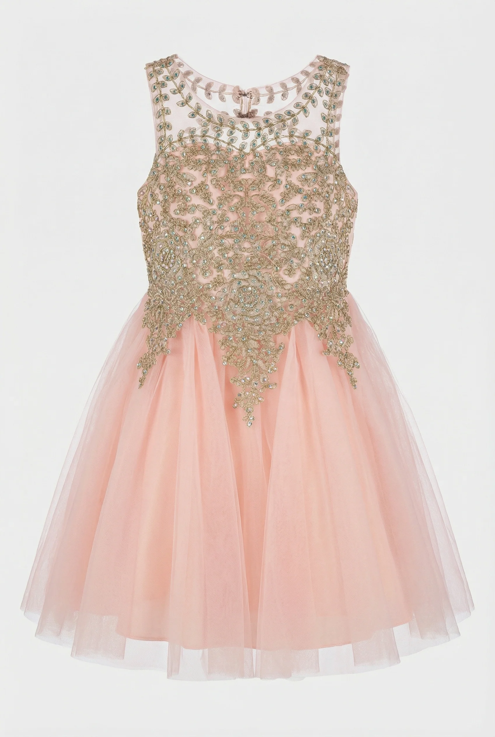 Girls Embroidered Tulle Dress with Illusion Neck - Linzi - Pink - Image 5