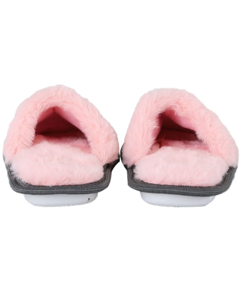 Girls Tartan Fur Slip On Slippers - Pink - Image 4
