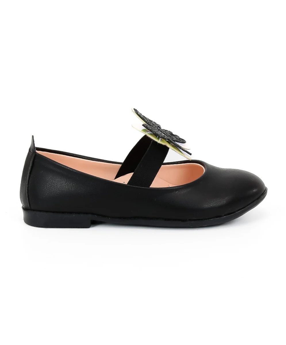Girls Ballerina Butterfly Strap Flat Dress Shoes - Black - Image 4