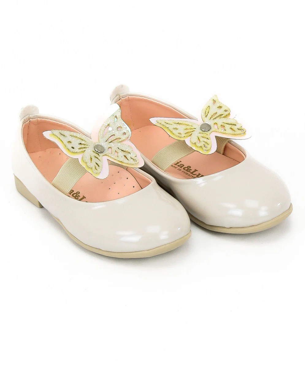 Girls Ballerina Butterfly Strap Flat Dress Shoes - Pearl White - Image 2