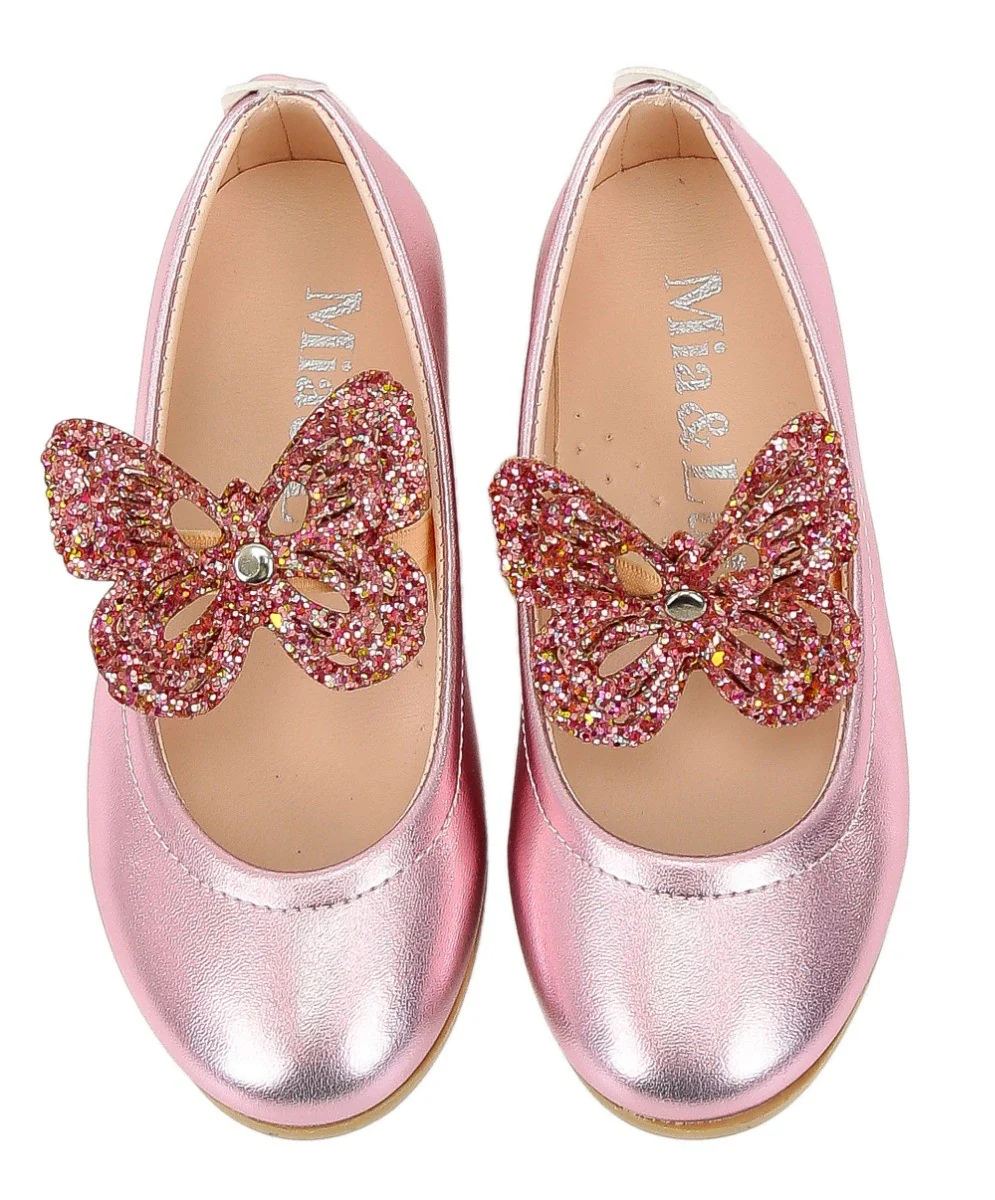 Girls Ballerina Butterfly Strap Flat Dress Shoes - Pink - Image 3