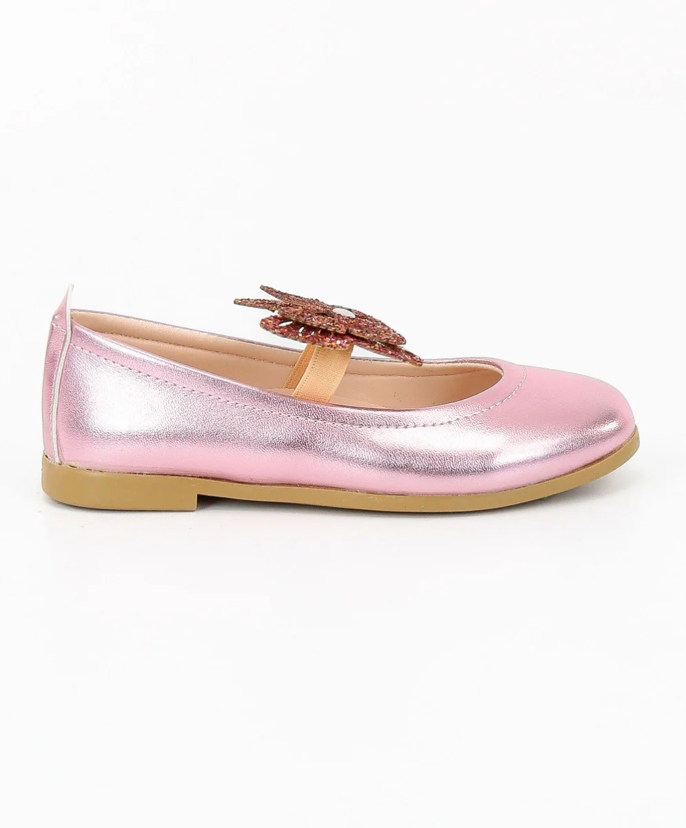 Girls Ballerina Butterfly Strap Flat Dress Shoes - Pink - Image 4