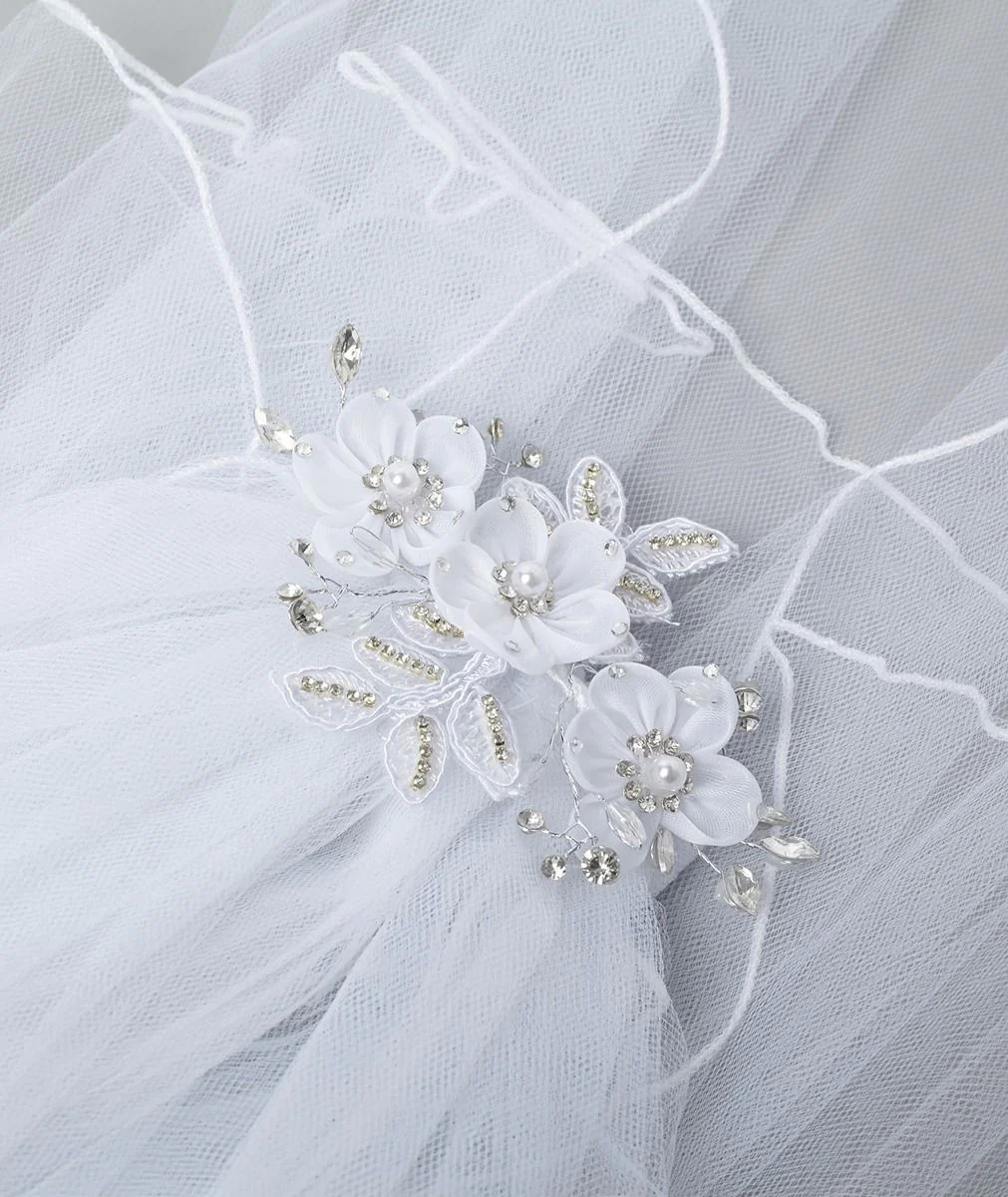 Girls' Floral and Crystals Tulle Veil - CMV254 - Image 4