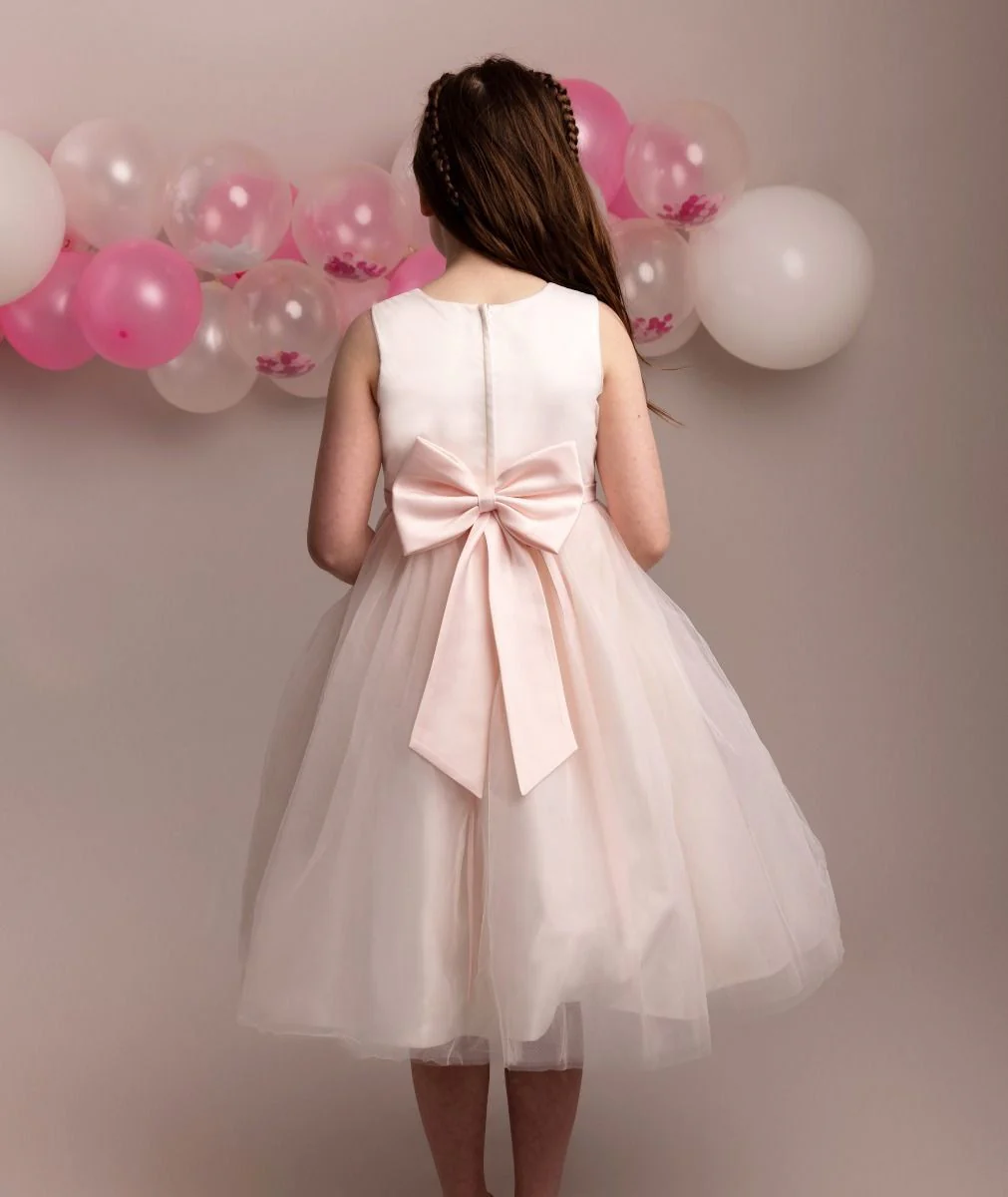 Girls Floral Embroidered Dress with Tulle Skirt - NYRA - Blush Pink - Image 4