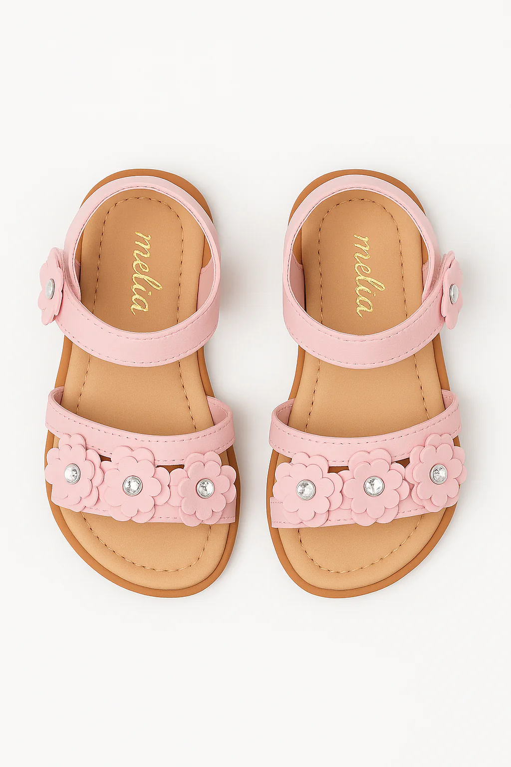 Little Girls’ Floral Sandal Shoes with Rhinestones - ARABELLA - Pink - Image 2
