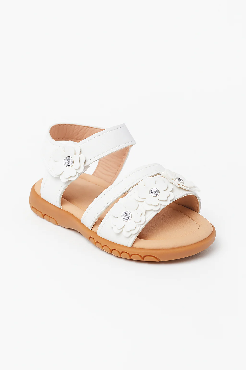 Little Girls’ Floral Sandal Shoes with Rhinestones - ARABELLA - White