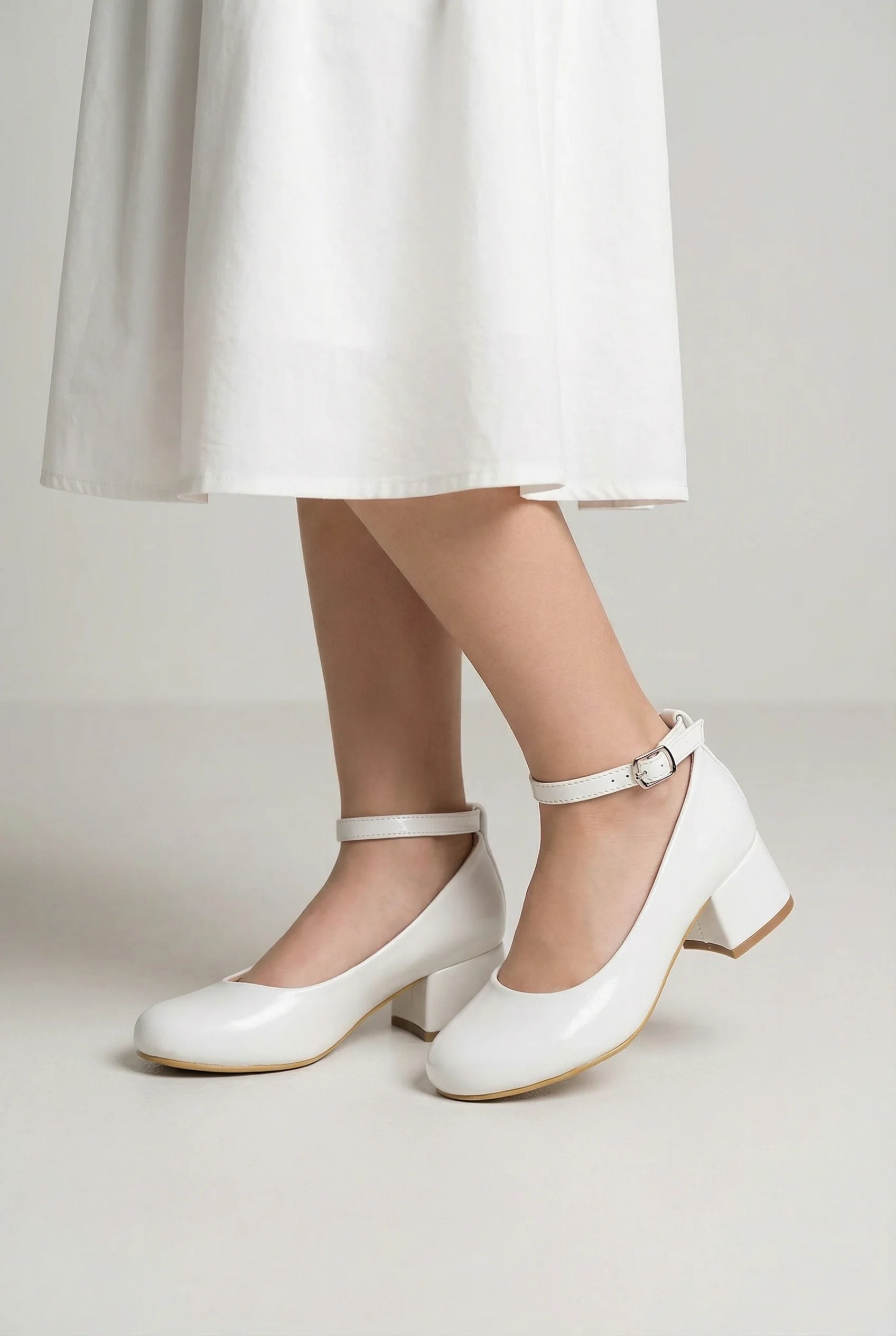 Girls Block Heal Mary Jane Dresss Shoes - MIRAGE - White - Image 4