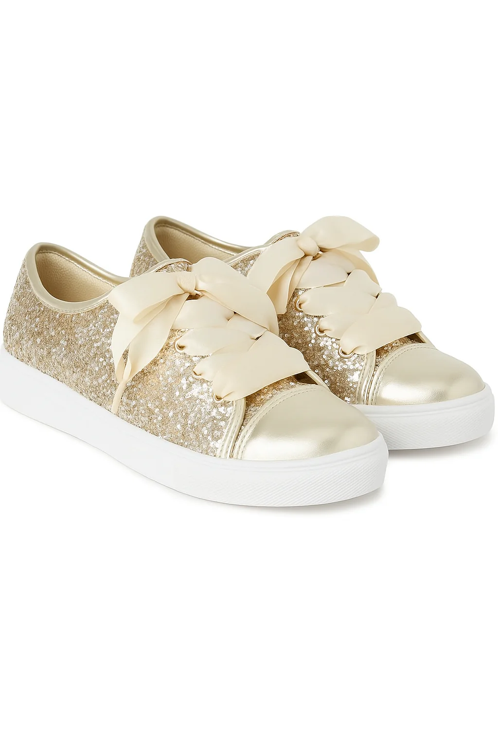 Girls' Glitter Sneakers with Satin Ribbon Laces – TRINITY - Gold - Image 3